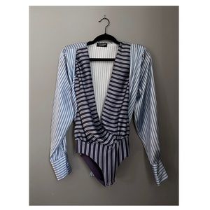 zara striped satin-like bodysuit